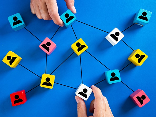 interlinked blocks with pictures of people on them